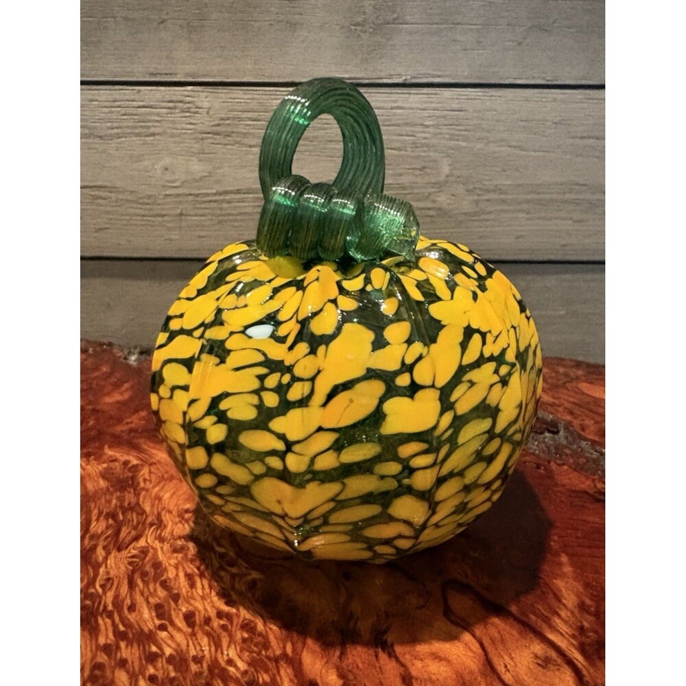 Hand Blown Art Glass Pumpkin Halloween Fall Decor Used